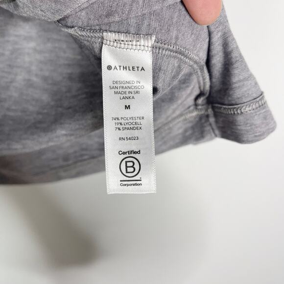 Athleta Medium M Gray Essence Pleated Tee Side Ruched Short Sleeve Round Neck - Picture 6 of 8